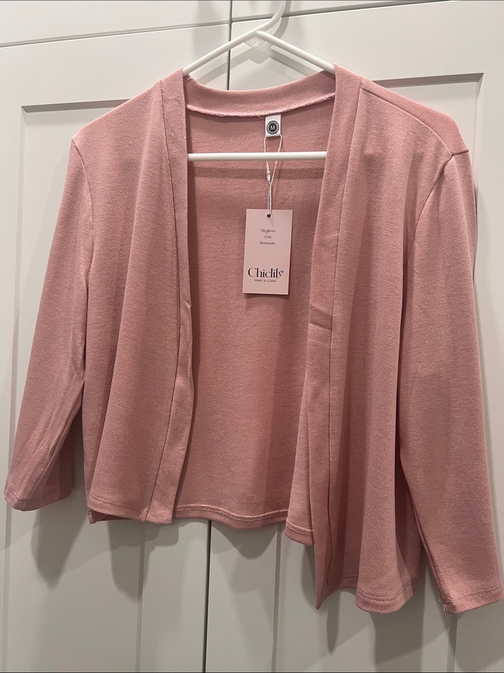 Chiclily Blush Pink Lightweight Open-Front Cardigan with 3/4 sleeves